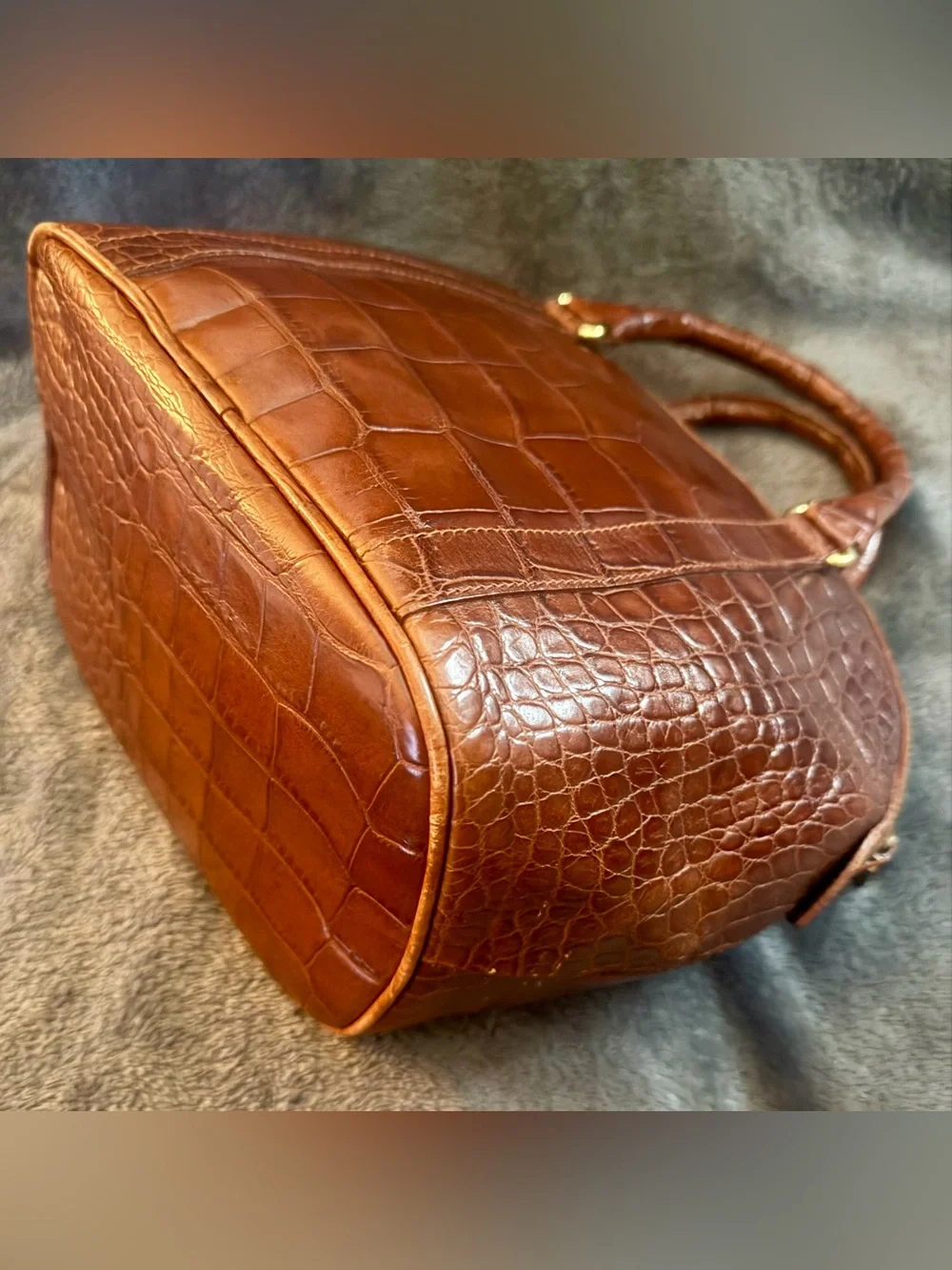 Furla Chestnut Croc-Embossed Dome Satchel